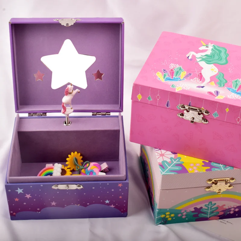 Music Jewelry Box Storage Box Spinning Unicorn Paper Clockwork Music Box Cute Little Girl Princess Birthday Gift 4