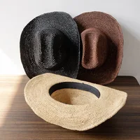 USPOP Hand-crocheted Natural Raffia Straw Cowboy Hat for Women Men Summer Wide Brim Sun Hat Outdoor Breathable Beach Caps - Image 6