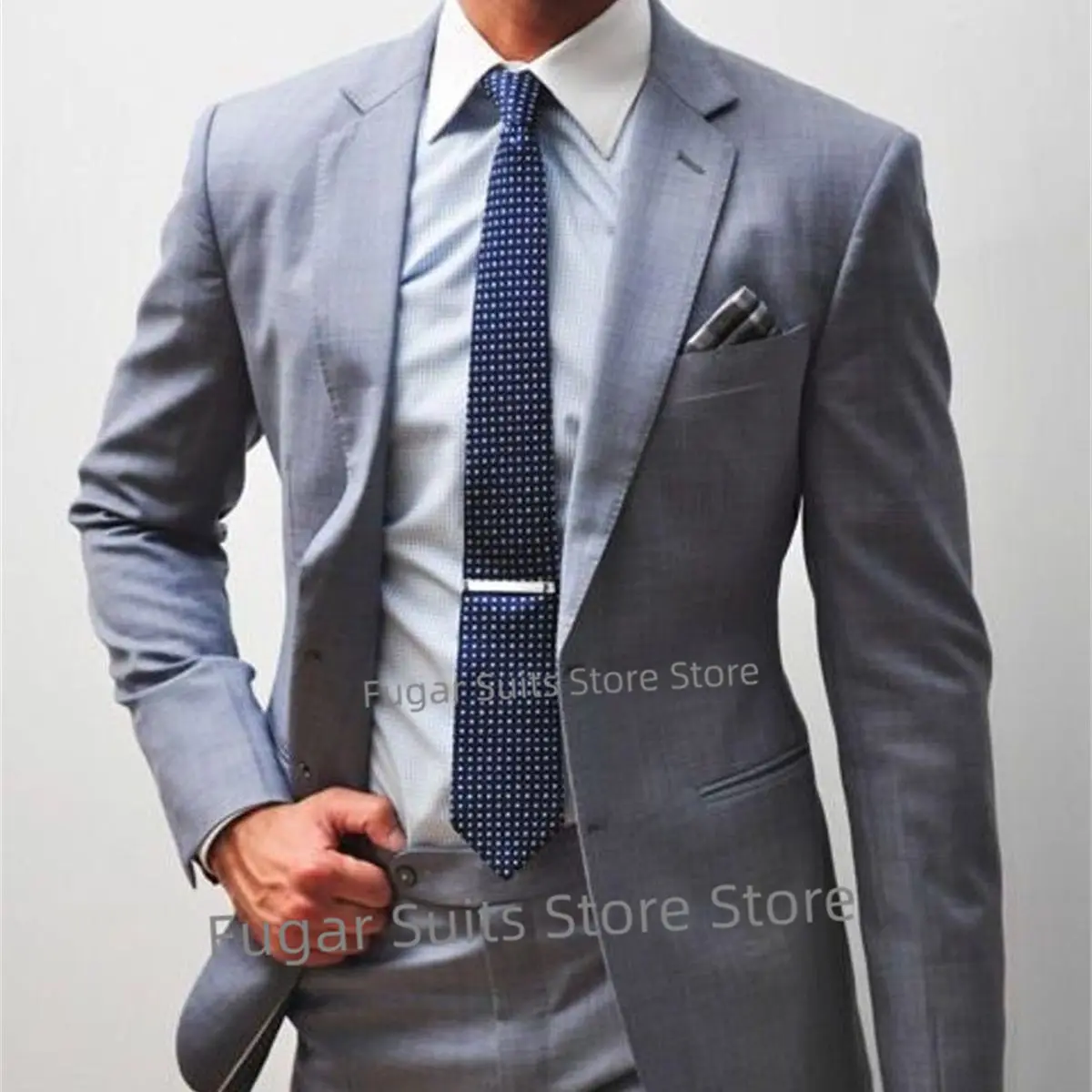 Elegant Gray Formal Suit For Men Slim Fit Notched Lapel Wedding Groom  Tuxedos 2 Pieces Sets Casual Male Blazer Costume Homme 2020 autumn new male casual plaid suit three piece sets fashion british style slim fit groom wedding banquet casual formal wear