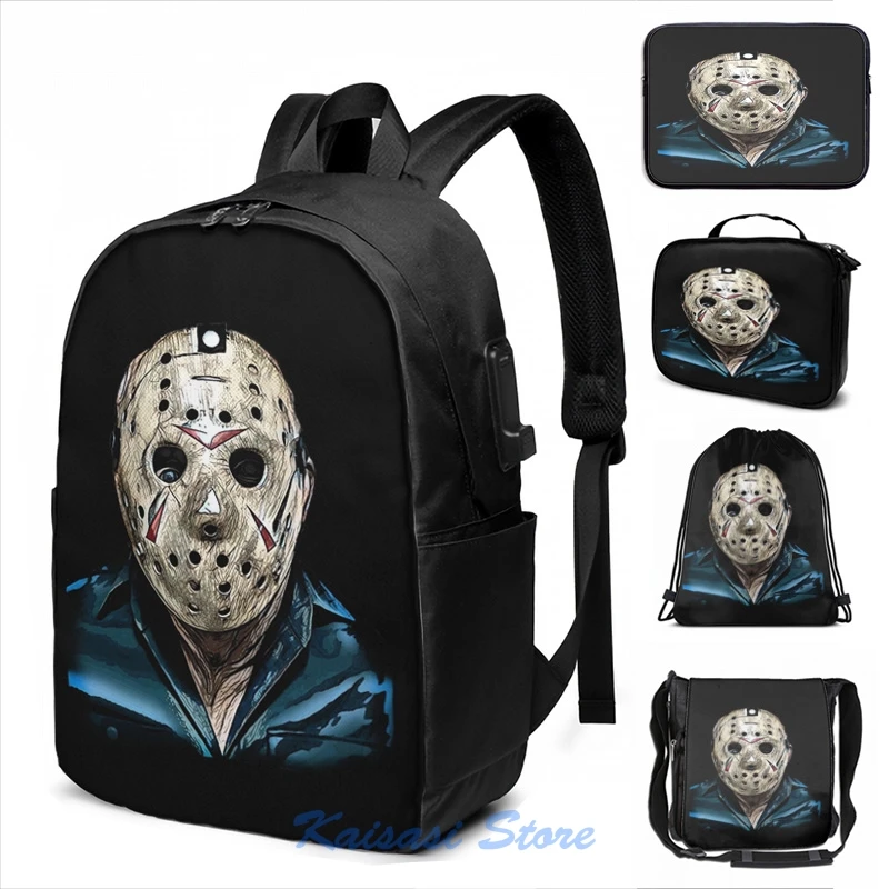 Jason Voorhees USB Charge Backpack men 