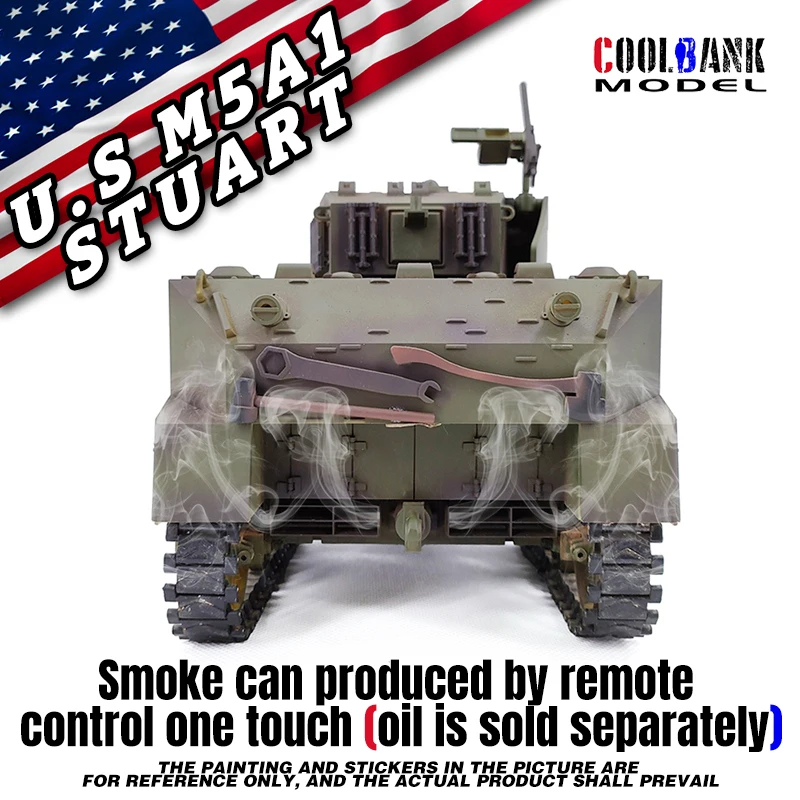 Remote Control Tank RC Tank 1/16 USA Stuart M5A1 Isoscale simulation model Open cannon barrel retractable