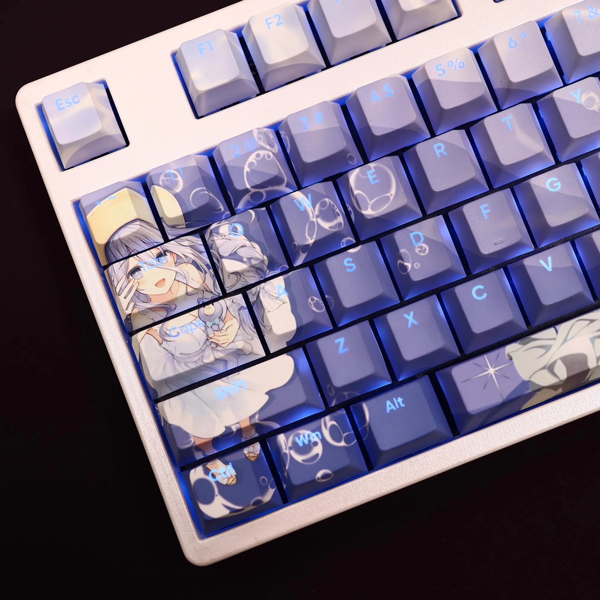 Anime Cartoon Keycaps 108 Teclas Data ao Vivo Takamiya Mio Keycap Tintura Pbt Subbed Keycaps Teclado Anime Ansi 61 87 104 108 - Imagem 4