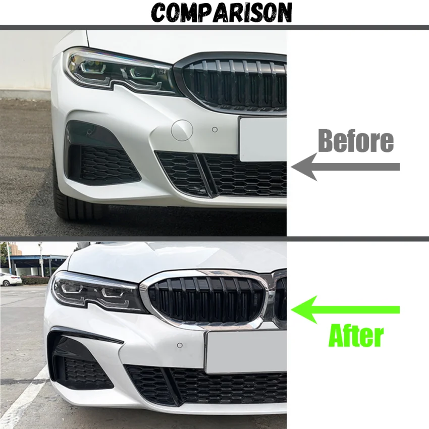 BMW G20 G21 318i 320i 325i 330i 330d 330e 2019 2020 2021 2022 프론트 범퍼 카나드 스플리터 스포일러 에어 나이프 커버 트림