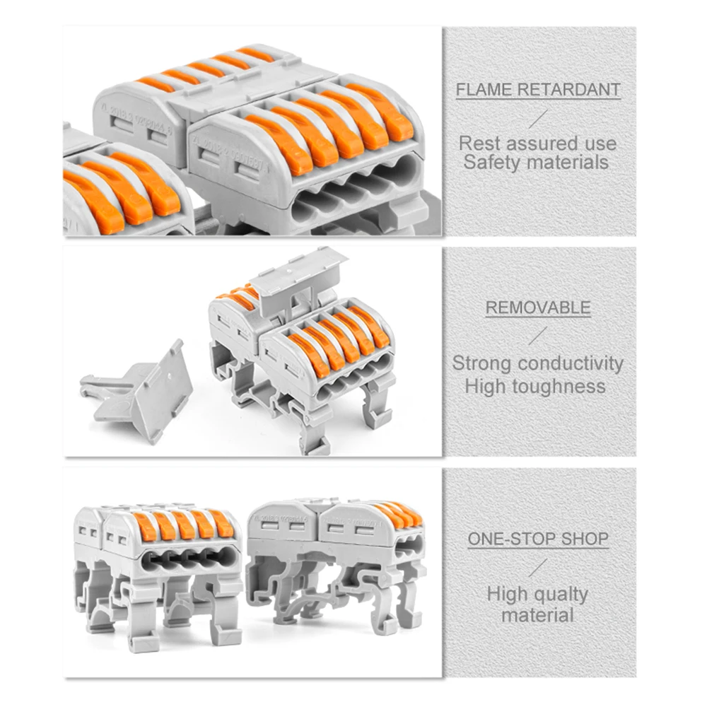DIN Rail Fast Wire Cable Connectors 3/5Pin Universal Compact Conductor Spring Splicing Wiring Connector Push-in Terminal Block