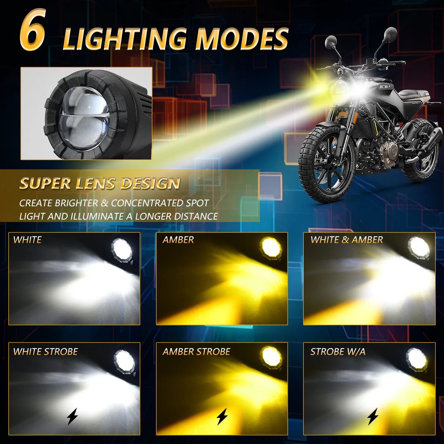 Lighthouse Motorcycle Headlights Fog Lamps Wiring Harness Set 3000k/4500k/6000k