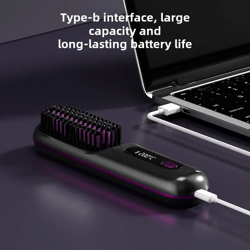 LCD Straight Hair Comb Portable Travel Hair Straightener Anti-Scald Heated Styling Brush USB Charging Cordless Straightener