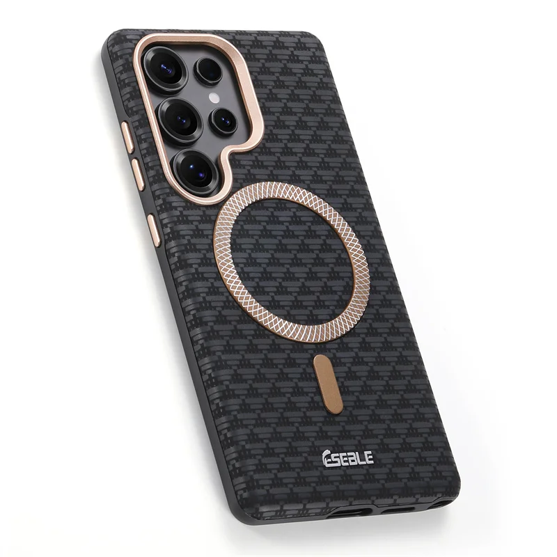 Luxury Leather Magnetic Fiber Texture Phone Case with Wireless Charging and Shockproof Cover