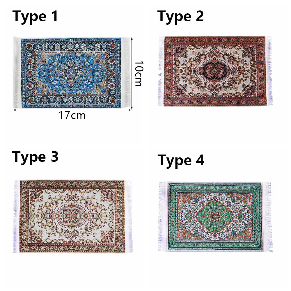 1:12 Scale Dollhouse Carpet Playing House Decor Floor Coverings Floral Pattern Mat Doll Accessories Miniature Weaving Rug 5