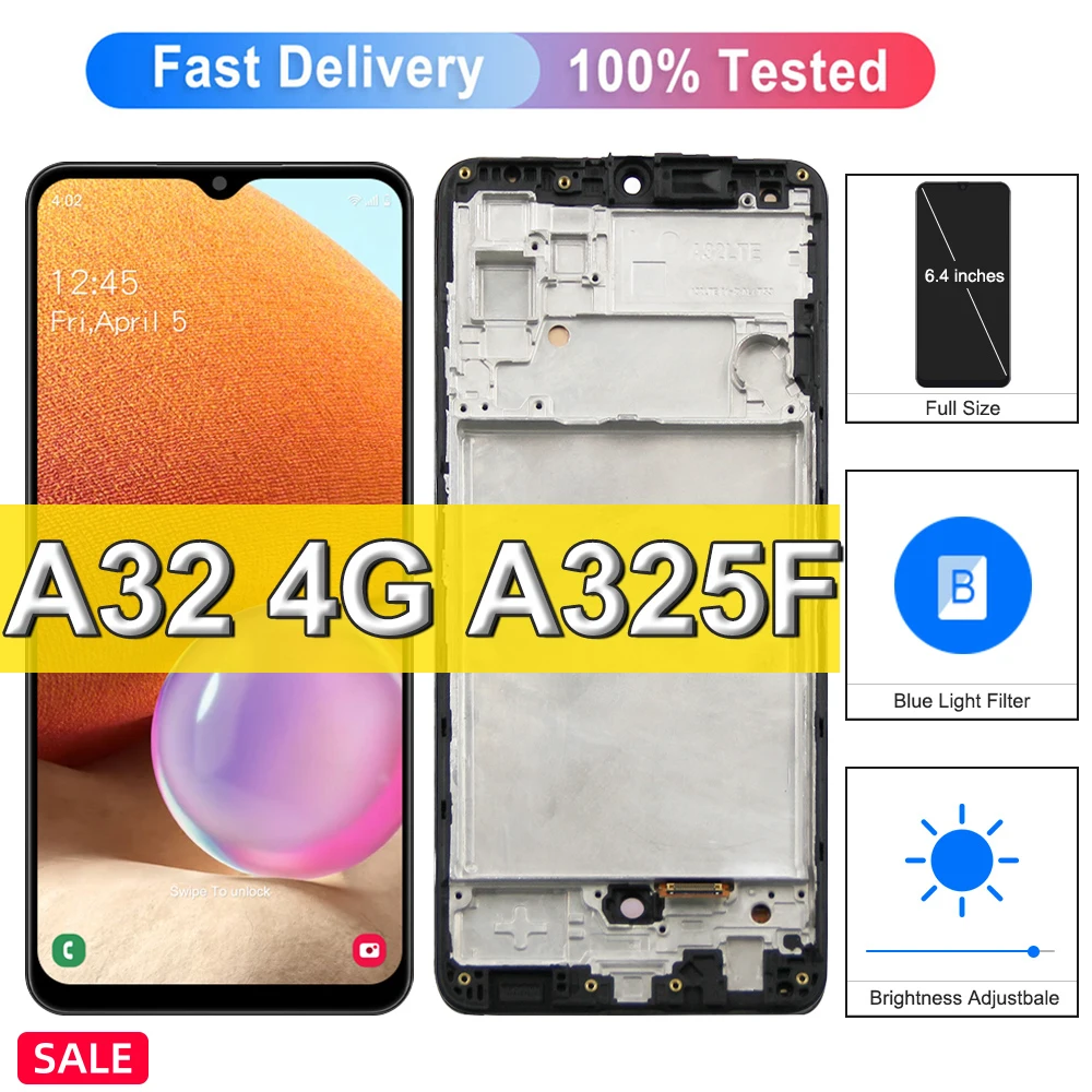 Super Amoled For Samsung Galaxy A32 A325F A325N LCD Display Touch Screen  with Fingerprint,For Samsung A32 4G LCD Replacement