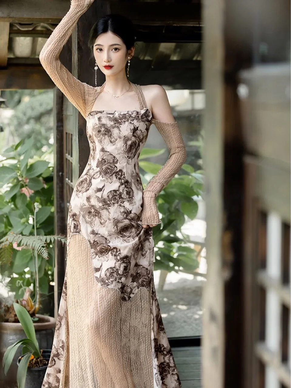 

New Chinese Retro Dress Women's Summer French Waist Halter Dress