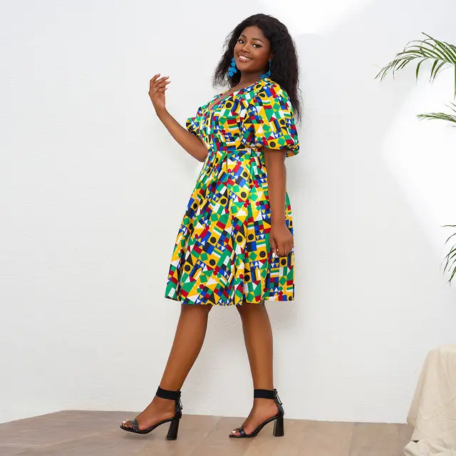 Osas Bob Sleeve V-Neck Flare Print Dress - Image 5