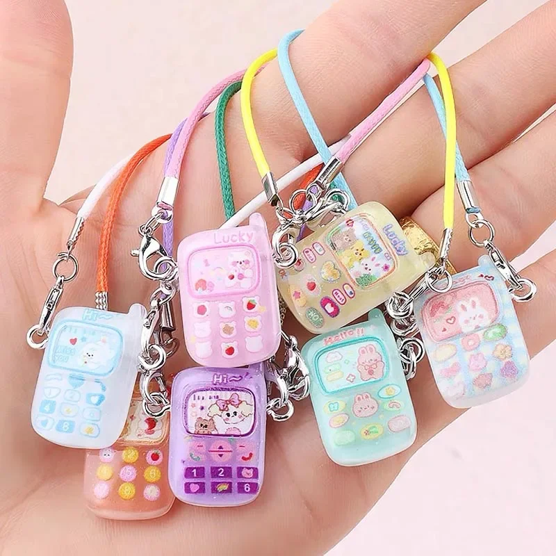 1/5pcs Mini DIY Mobile Phone Dress Up Plush Toy for Labubu 17cm Doll Phone Dollhouse Hanging Neck Accessories Dollhouse Pendant