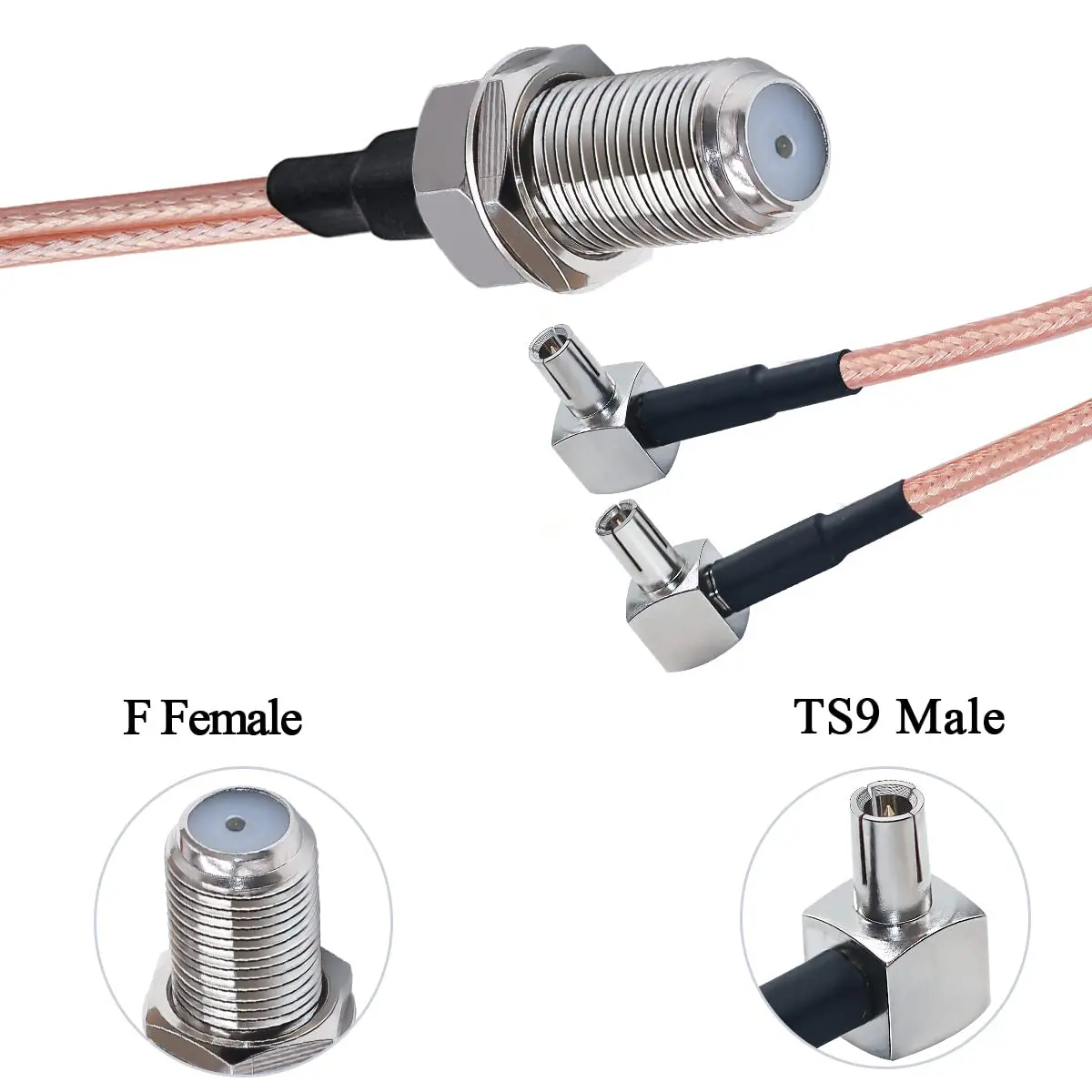 2 sztuki od F do TS9 kabel koncentryczny typu F żeńskiego do podwójnego męskiego kabel splittera kątowego RG316 6 cali (15cm) Y