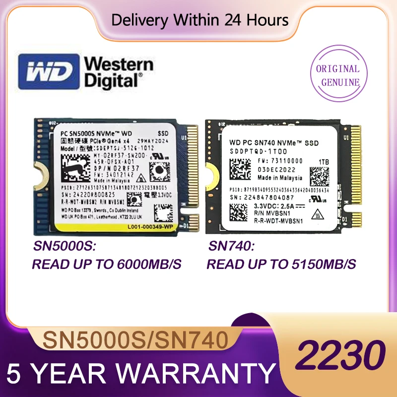WD SN740 SN5000S M.2 2230 SSD 2TB 1TB 256GB NVMe PCIe Gen4 x4 For