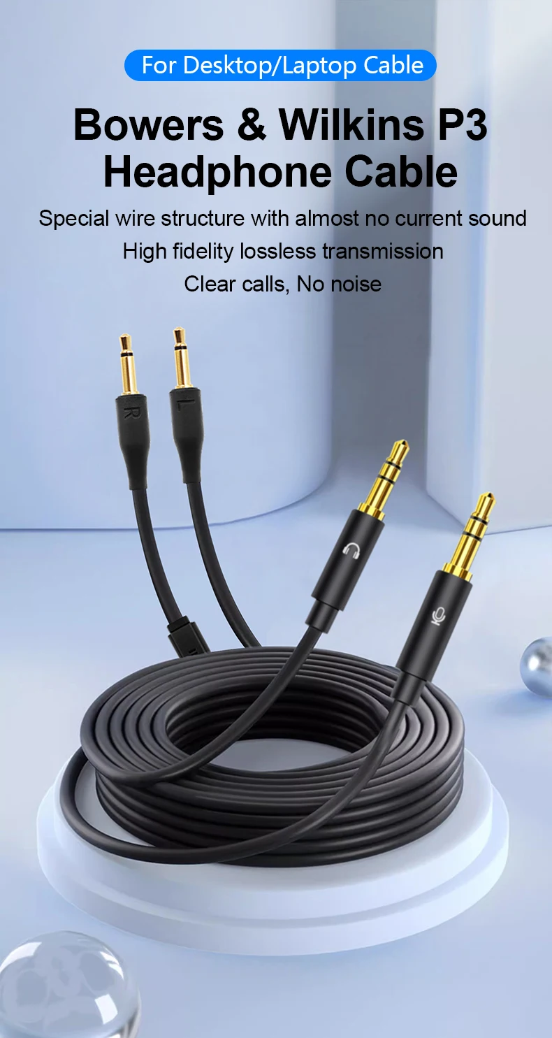 For B&W P3 1 More H1707 Xiaomi HIFIMAN HE400S HE350 HE1000 Replaceable Connection PC Laptop Game Voice Video Headphone Cable