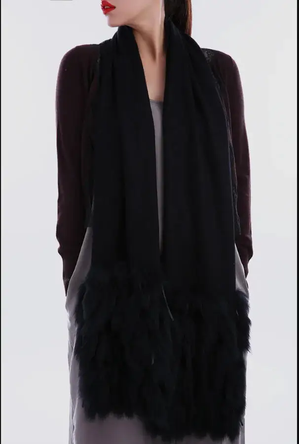 Damen-Schal aus 100 % reinem Kaschmir mit echtem Fuchspelzbesatz, Winter-Wickelschal, flauschiges Quastendetail für Herbst- und Frühlingsmode – Detail 14