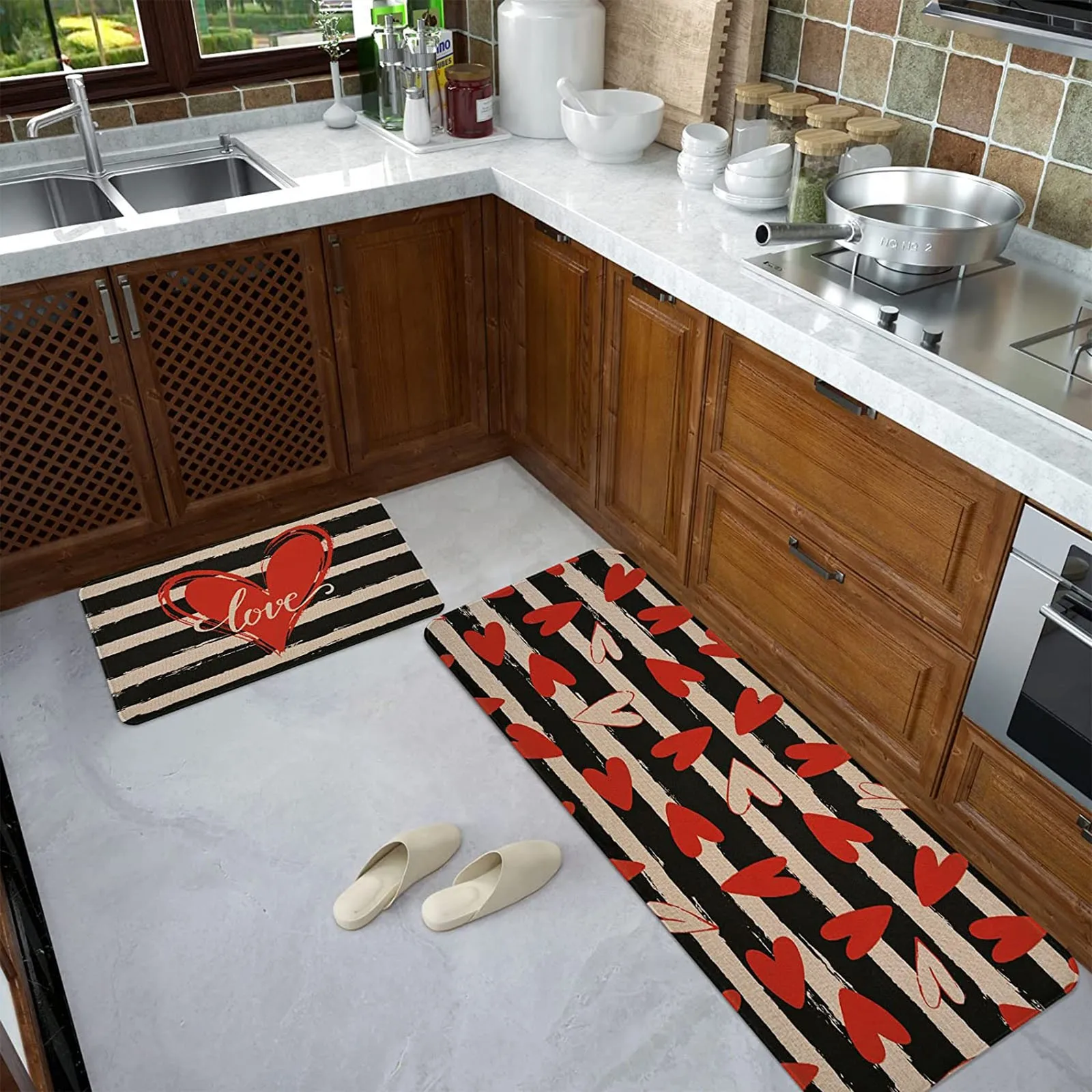 Kitchen Mat Tree Kitchen Mats for Floor 2 Piece, Colorful Rug Anti Fatigue  Floor Mat for Kitchen, Kitchen Floor Mat for in Front of Sink and Kitchen