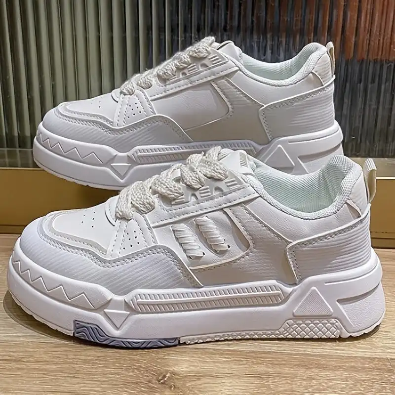 

Women's Braided Detail Platform Lace-Up Skate Shoes, Casual Faux Leather Low Top Sneaker, Women's Footwear