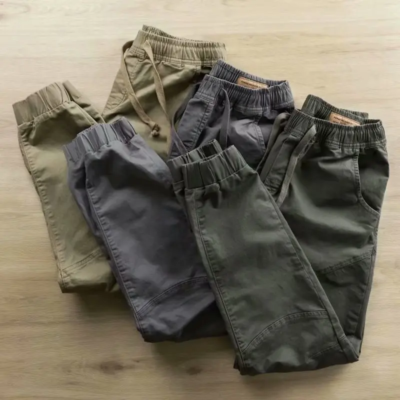 

Mens Casual Cargo Cotton Pants Men Pocket Loose Straight Elastic Pants Work Trousers Fit Joggers Male Workout Trousers Outwear