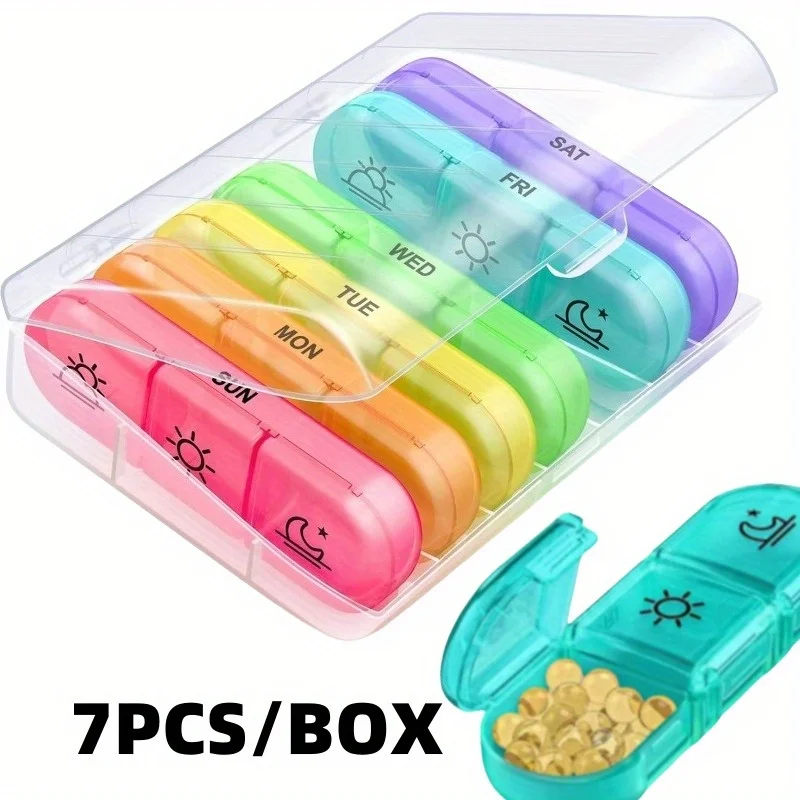 Portable Travel Pill Organizer with Large 7-Day Compartments for Vitamins and Medications
