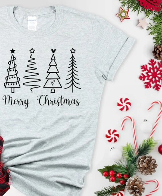 

Merry Christmas Tree Tshirts, Matching Family Outfit for Women Short Sleeve Top Tees 100% Cotton Streetwear Harajuku goth y2k
