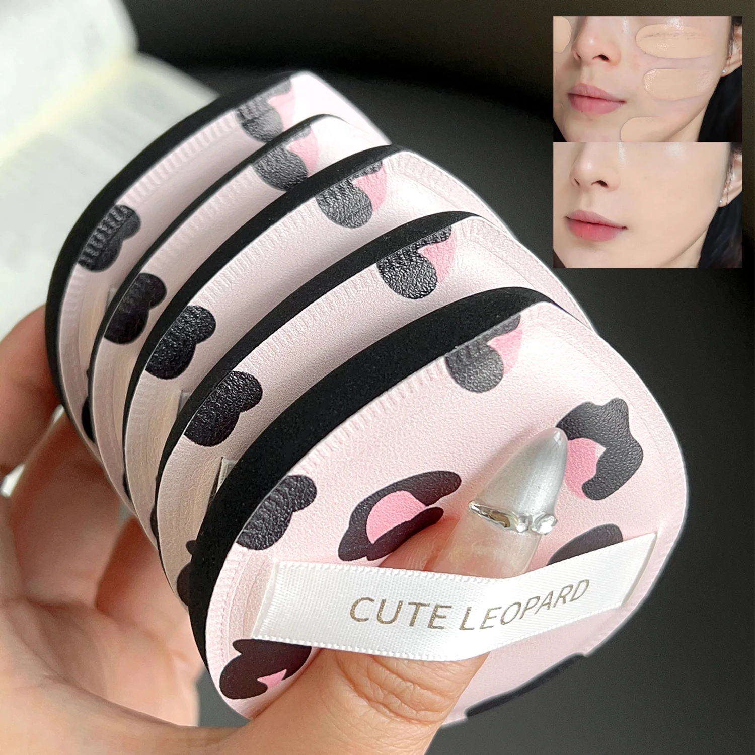 Leopard Print Cotton Candy Puffs Dry Wet Concealer Foundation Sponge Fashionable Face Beauty Makeup Puffs Soft Makeup Sponges 4