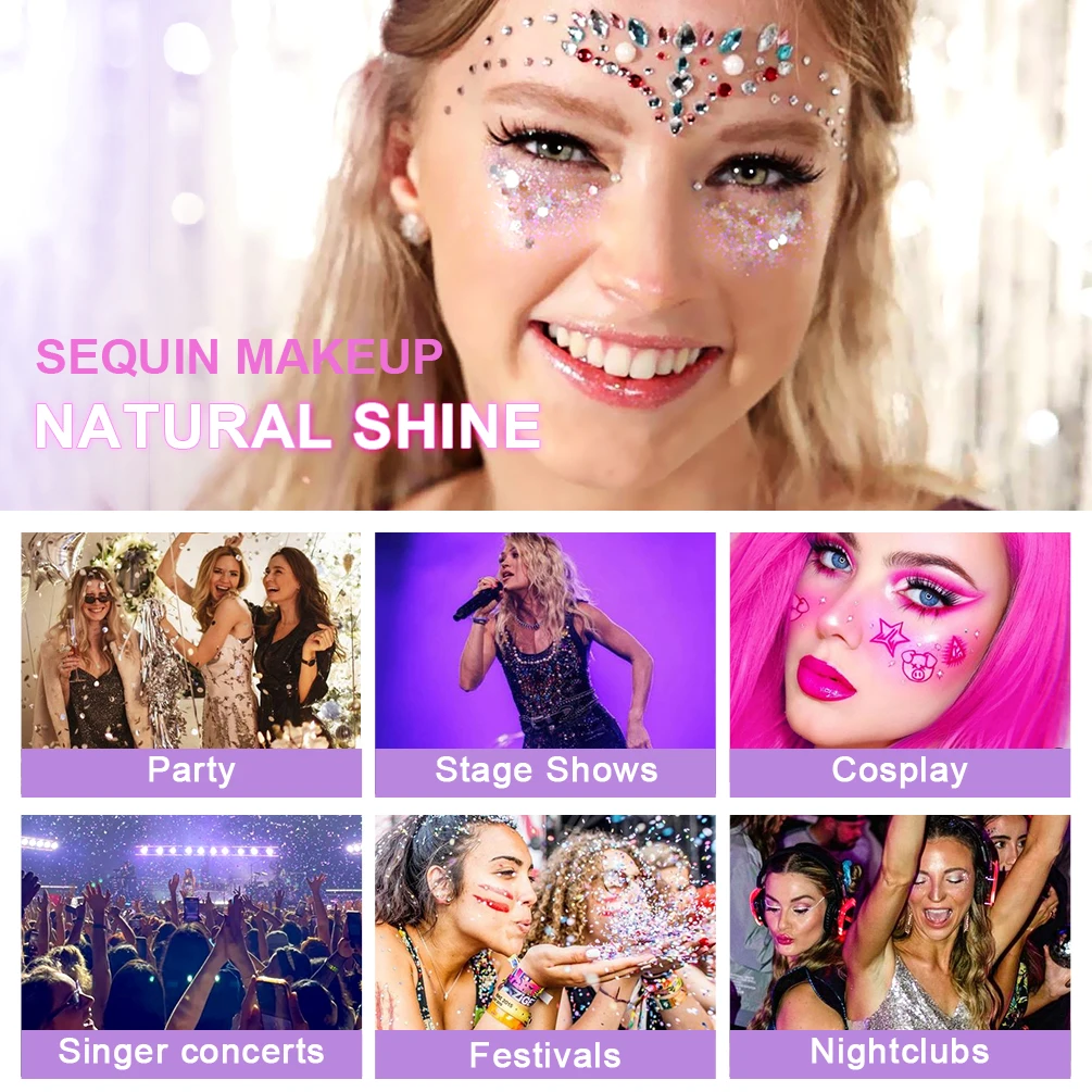QIBEST Body Glitter Gel Mermaid Sequin Chunky Glitter Face Hair Nail Lip Glitter Gel Lasting Sparkling Lotion Glitter Eye Makeup 4