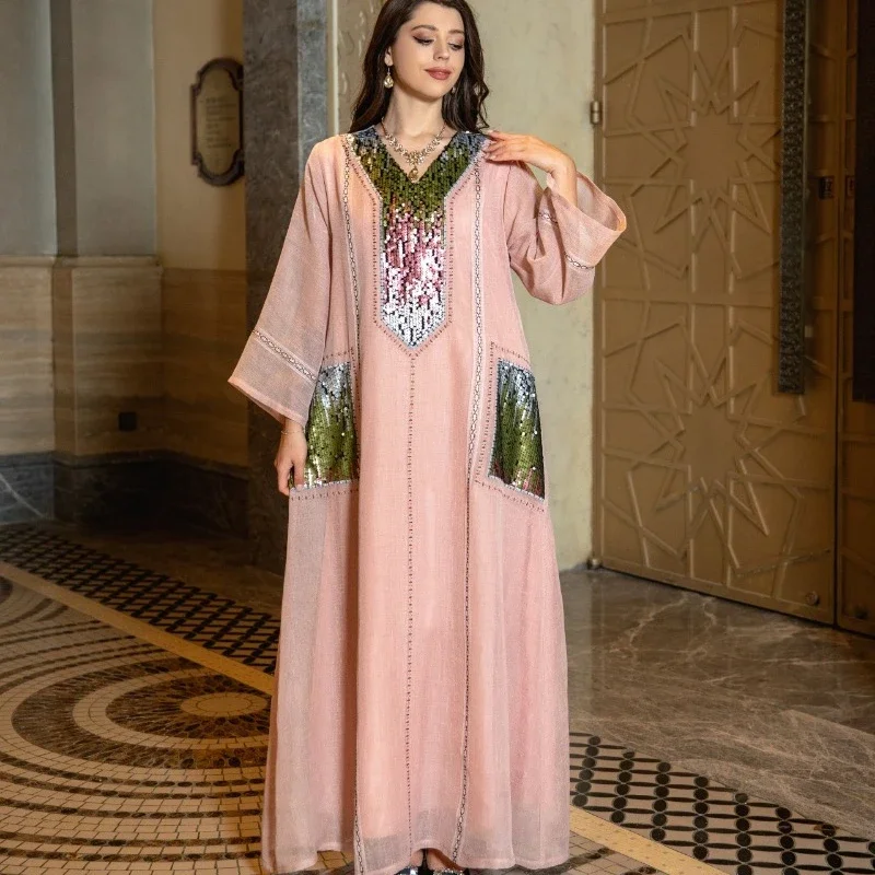Beads Sequined Embroidered Robe Zhai Festival Muslim Women's Wear Muslim Dress Women prom dress  muslim dress