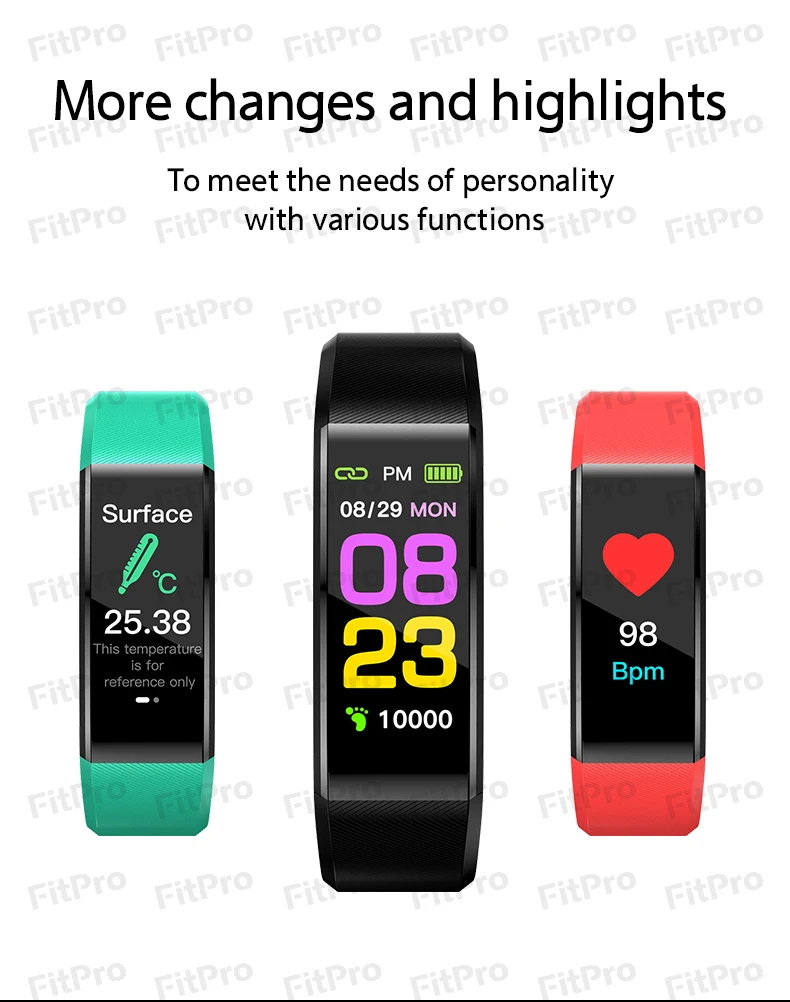 115Plus Smart Bracelet Waterproof Bluetooth Sport Bracelet Pedometerand Heart Rate Blood Pressure Smart Watch for Fitness