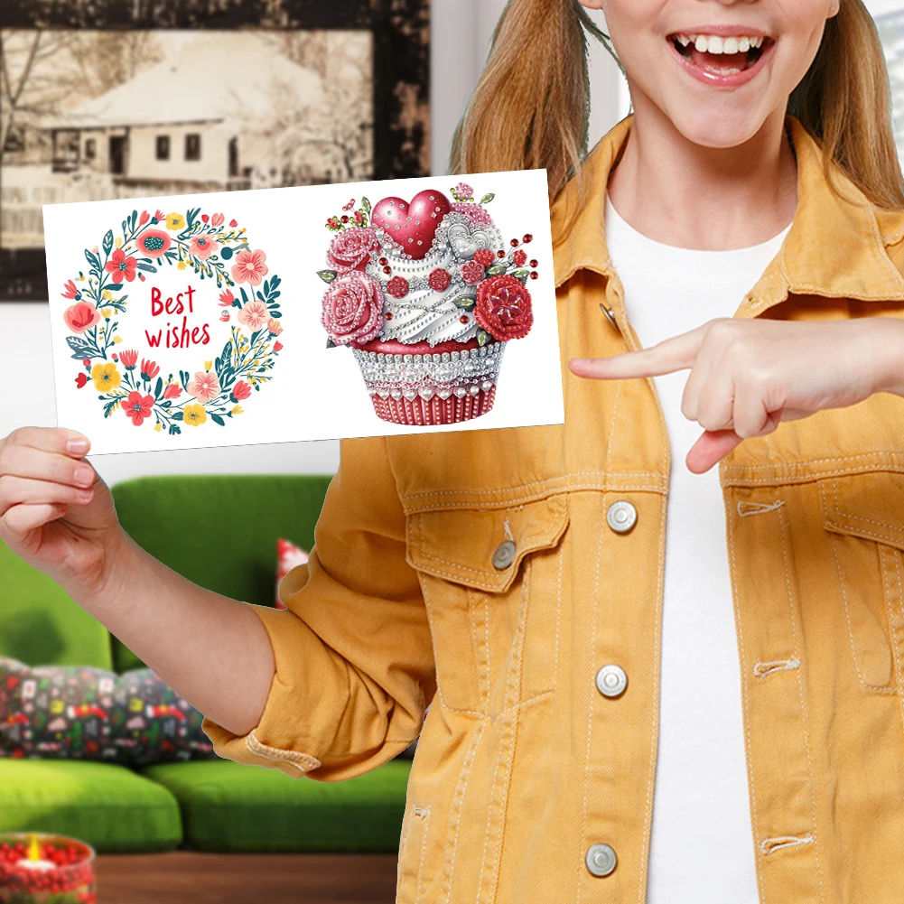생일 축하 라인석 그림 카드 키트, 다이아몬드 드로잉 카드, 가족 친구 선물용 인사 카드, 6 개