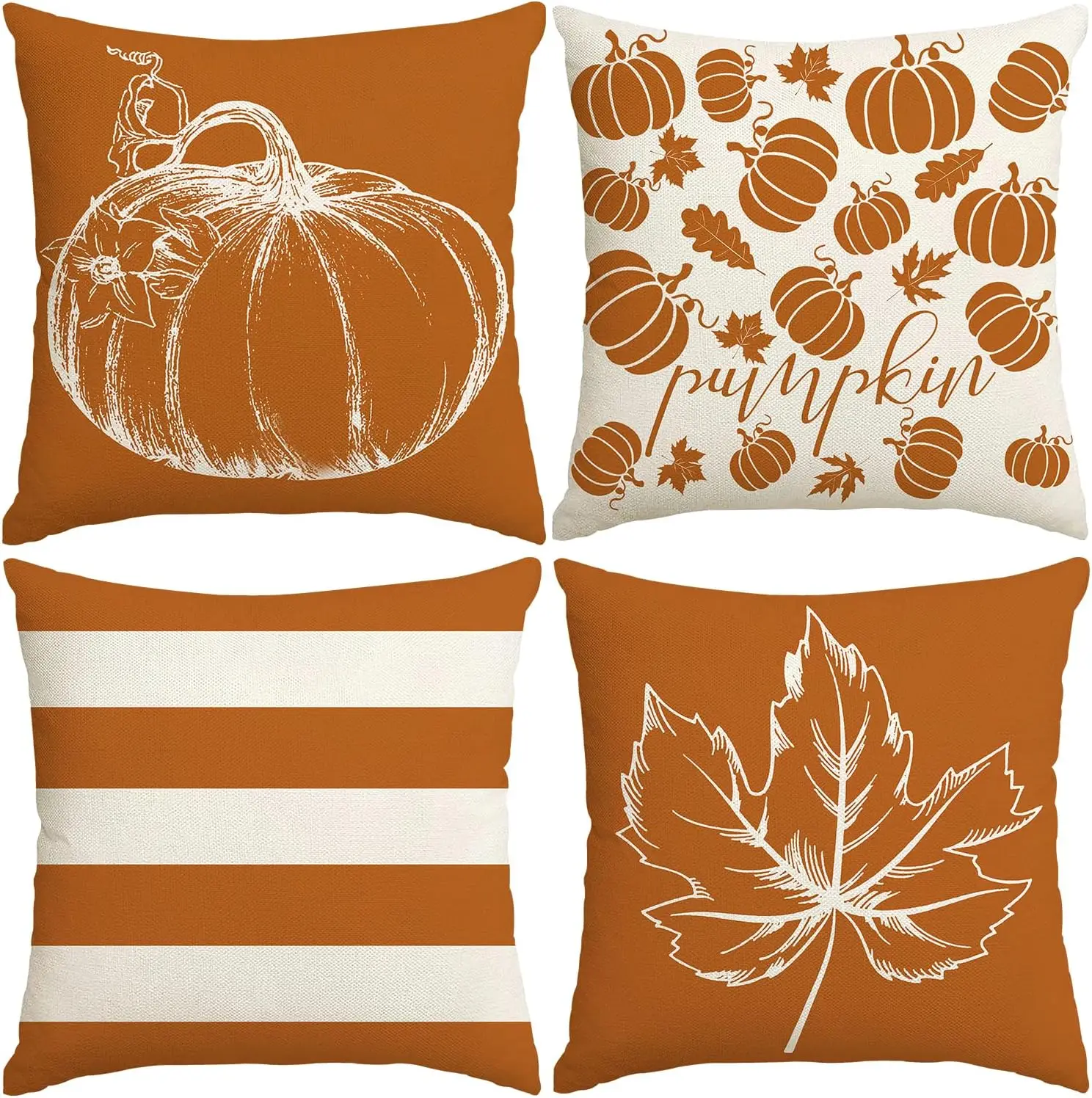 

Autumn Pillowcase Pumpkin Leaf Striped Pillow Autumn Decoration Thanksgiving Orange Cushion Cover Sofa Home Decoration