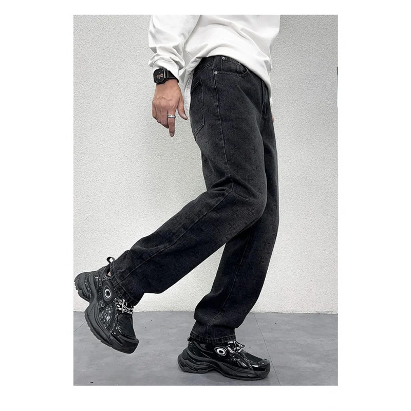 2024 Autumn American Street Printed Black Jeans Men's Loose Straight Fashion Hip-Hop Fashion Retro Y2K Pants 6