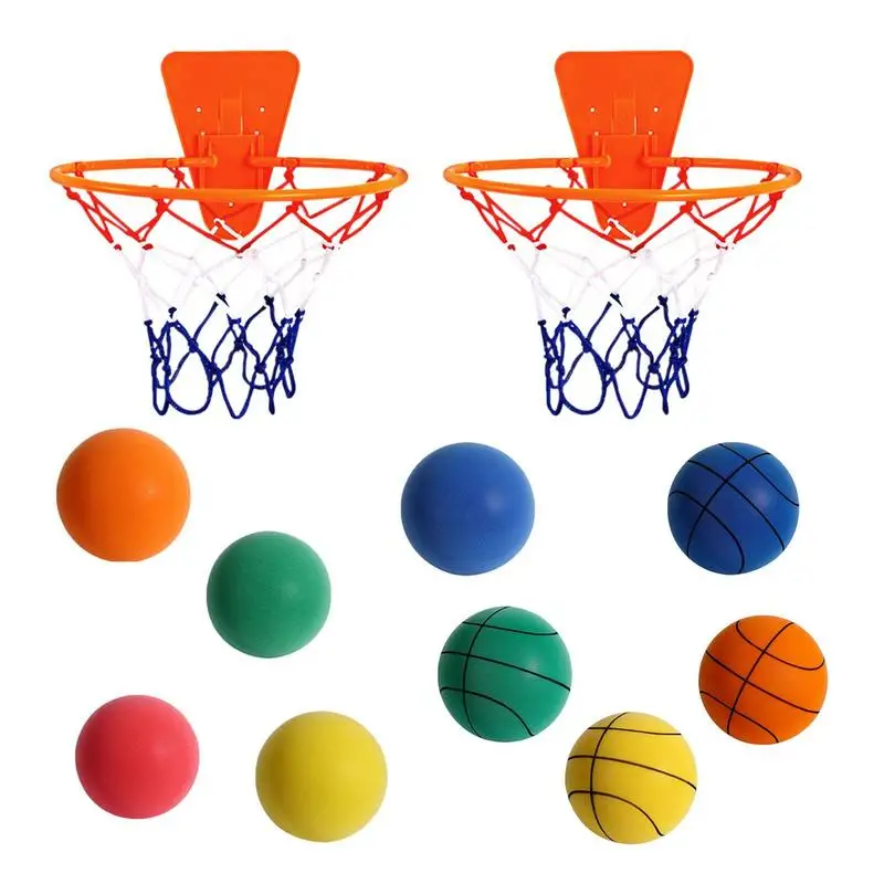 

Indoor Mute Basketball Game 5Pcs Silent Basketball Squeezable Elastic Bouncing Ball With Basket Parent Child Interaction Game