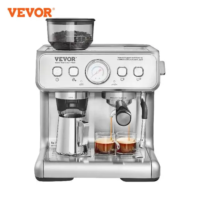 VEVOR Espresso Machine with Grinder 15 Bar Semi-Automatic Espresso Coffee Maker with Milk Frother Steam Wand 1