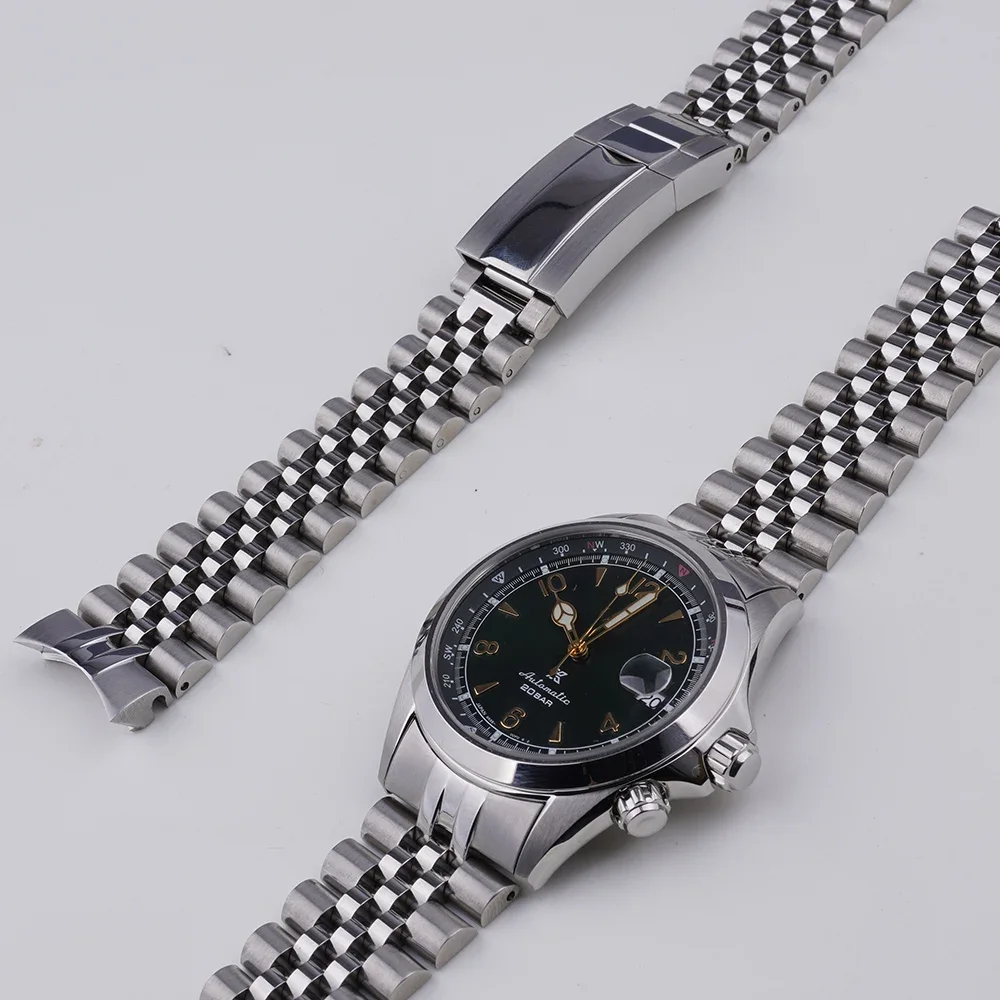 Rolamy 20 mm Jubilee-Armband für Seiko Prospex Alpinist SPB115 117 121 123 209 SARB013 15 massives gebogenes Edelstahl-Uhrenarmband