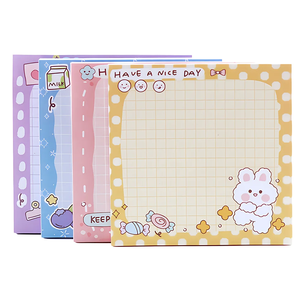 Self-adhesive Cute Kawaii Girl Bunny Grid Sticky Notes Plaid Memo Pad Post Notepad Stationery Index Tab Check List To Do Planner 6