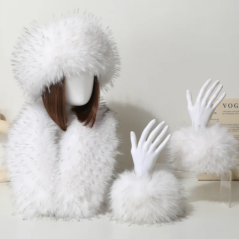Winter Dicke Warme Pelzige Haarband für Frauen Mädchen Mode Flauschigen Faux Pelz Russische Hut Stirnband Outdoor Wärmer Ski Beanie Hüte – Detail 2