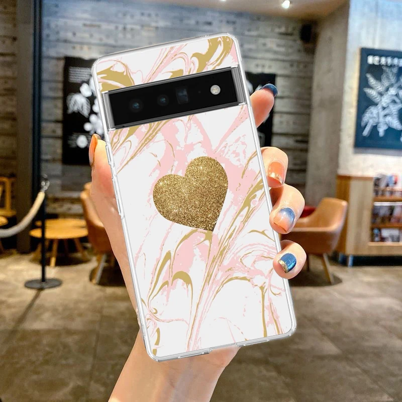 Gold Rose Love Heart Soft Silicone Clear Phone Case - Elegant TPU Cover