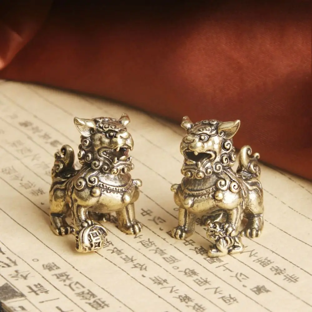 

Pure Copper Lucky Lion King Figurines Miniatures Desk Ornaments Animals Statue Home Feng Shui Decor