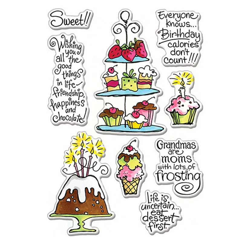 

Прозрачный силиконовый штамп с изображением десертного торта/печать для фотокарт, новинка 2021, изготовление карт