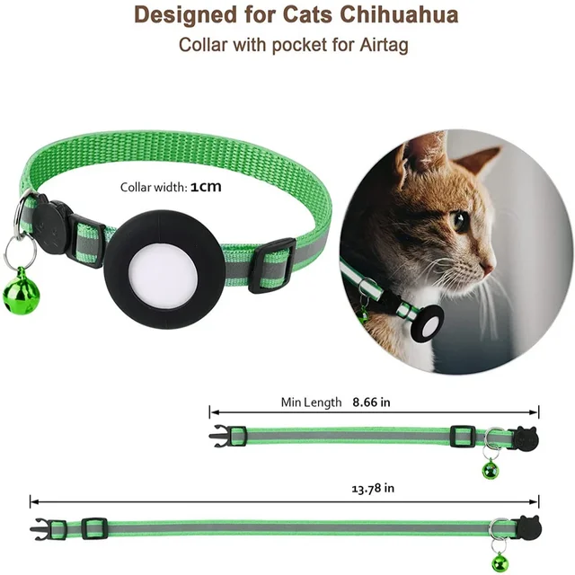 Cat Airtag Holder Collar Breakaway Reflective Strips Adjustable Kitten Collar Waterproof Cat Bell Collar Pet Air Tag Case 6