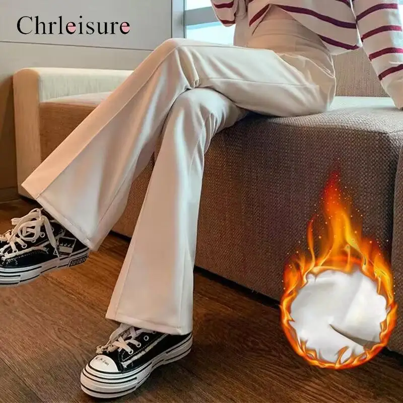 

Женские теплые брюки-клеш CHRLEISURE, зимние теплые однотонные леггинсы с бархатной подкладкой