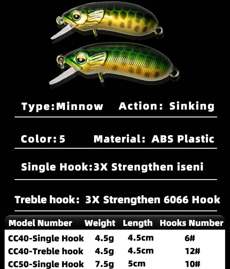 OUTKIT Neue CC40 CC50 Sinking Minnow Angeln Locken Crankbait Niedrigen Schwerpunkt Stille System Künstliche Gefälschte Köder Für Bass – Detail 2