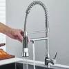 Chrome Brass Kitchen Sink Faucet Pull Down Hot and Cold Water Mixer2 Mode Tap with Dual Spout 360 Rotation Flexible Deck Mounted 3