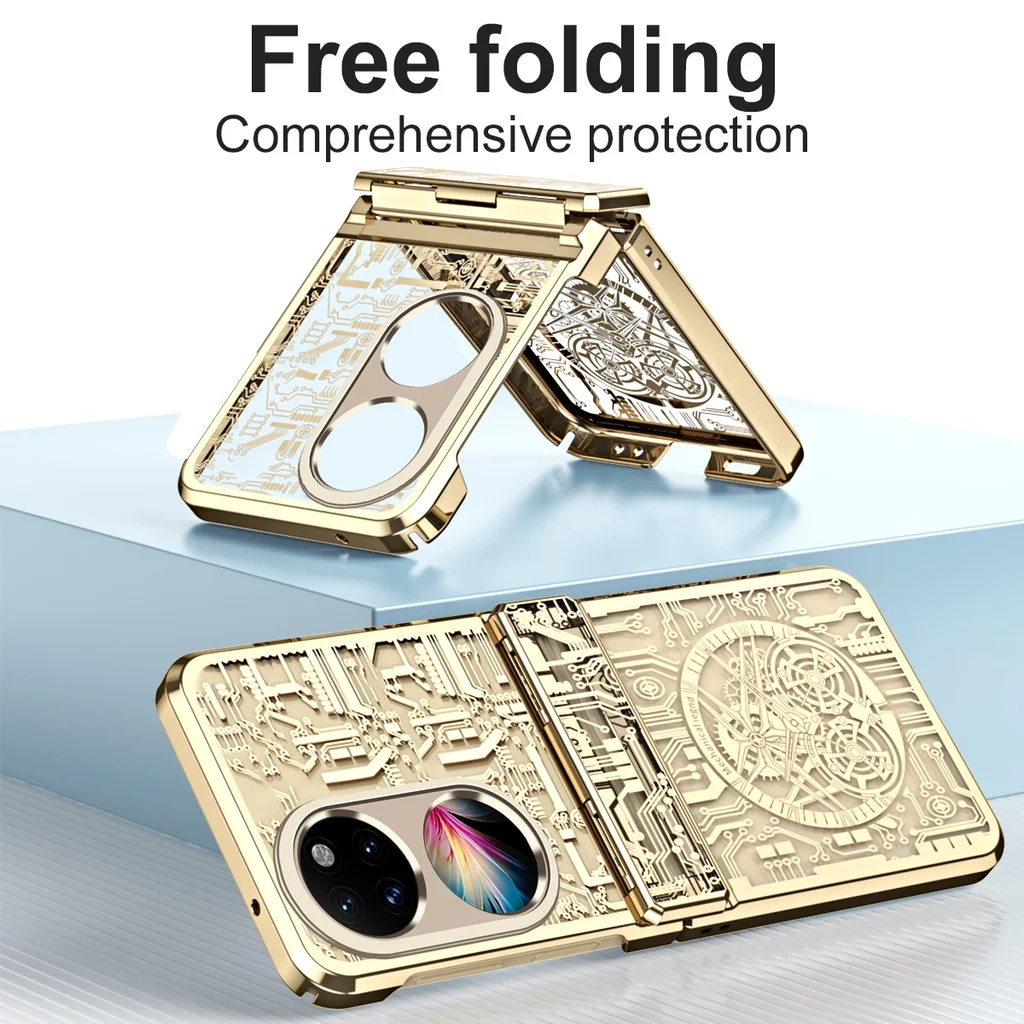

For Huawei P50 Pocket MagneticTransparent Hinge Case for Huawei P50 Pocket Skin Feel Clear Plating Hard PC Protection Back Cover