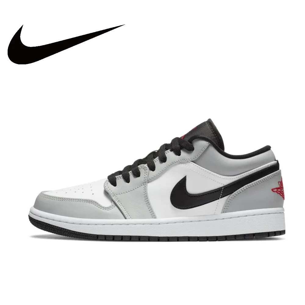 thumbnail image 1 of NIKE Air Jordan 1” Zapatillas de baloncesto retro de caña baja, antideslizantes, resistentes al desgaste, de cuero sintético, color gris humo claro, para hombre, 1 of 5