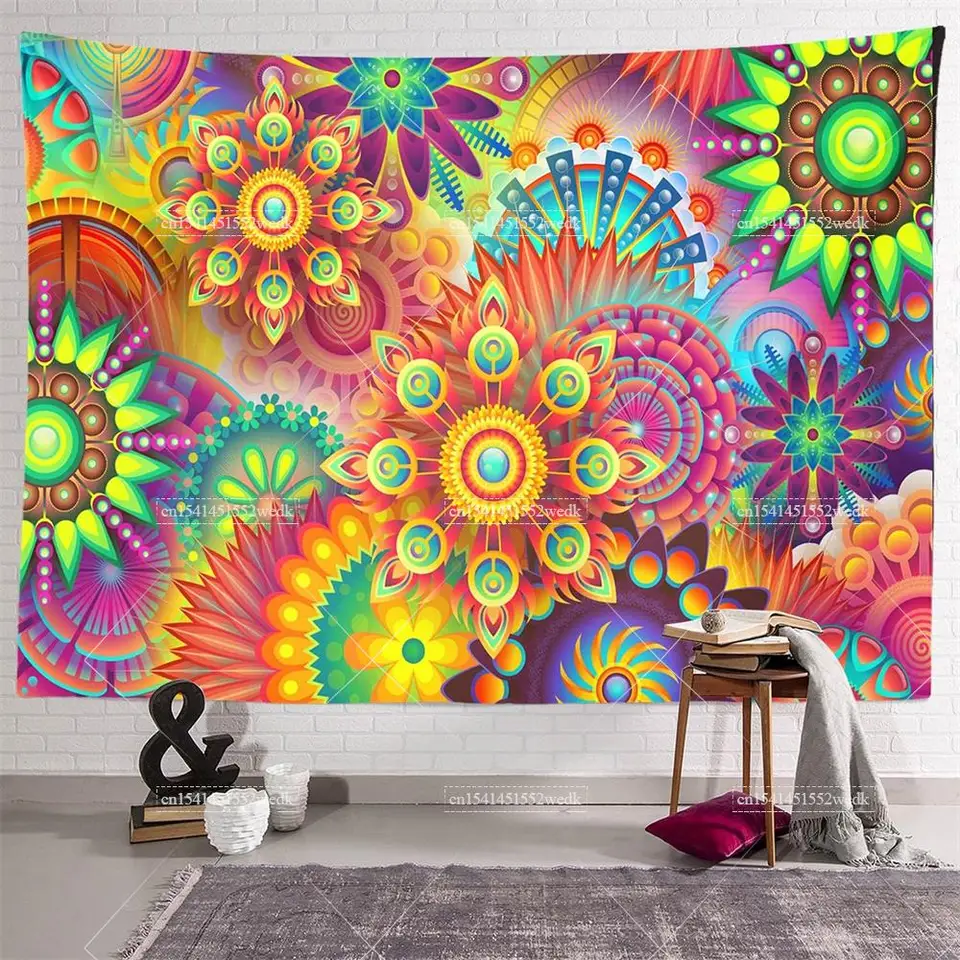 Uspring Arazzo Hippie Con Teschio E Fasi Lunari – Reattivo Ai Raggi UV (Blacklight) – 180x235 Cm – Mandala Psichedelico Per Camera Da Letto