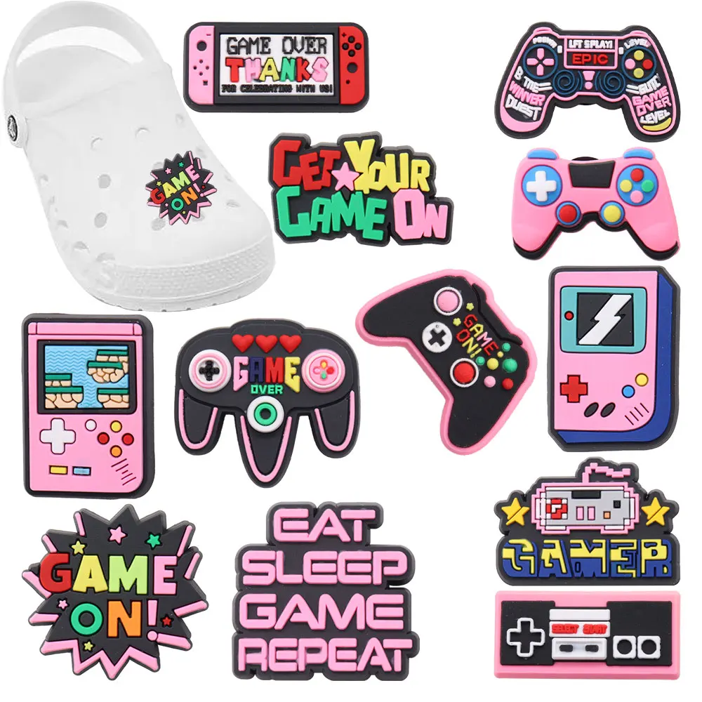 

1 шт. розовый игровой геймпад, спящие сандалии из ПВХ, подвески для обуви, украшения для детской обуви с пряжкой, подходит для рюкзака Croc Jibz, подарок для подростков и взрослых