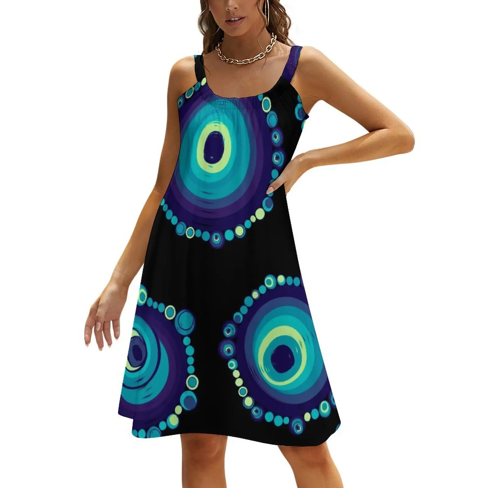 

Mati Evil Eye Blues and Greens Beach Sling Skirt women's elegant loose dresses dress for woman
