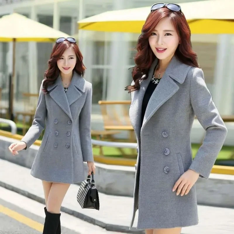

Spring Autumn Women Thick Woolen Coat 2023 New Women Double Breasted Jacket Coat Korean Slim Women Coat Loose Plus Size Outwear